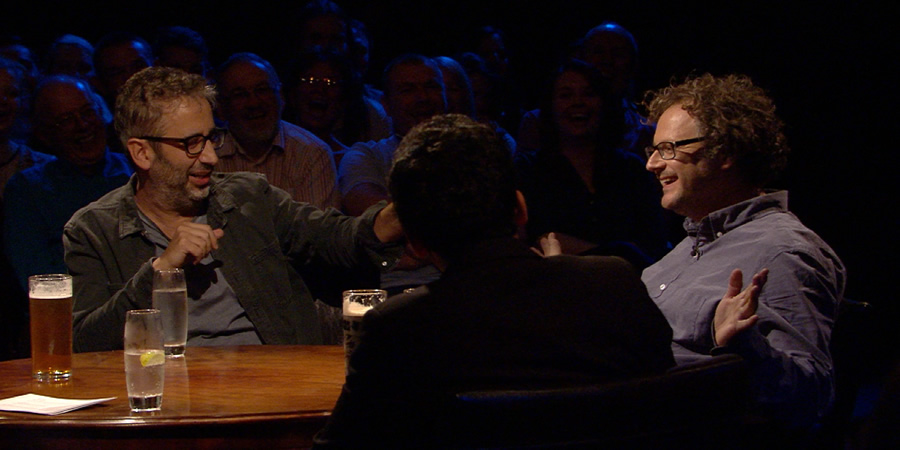 Alan Davies: As Yet Untitled. Image shows from L to R: David Baddiel, James Brown. Alan Davies: As Yet Untitled. Image shows from L to R: David Baddiel, James Brown.