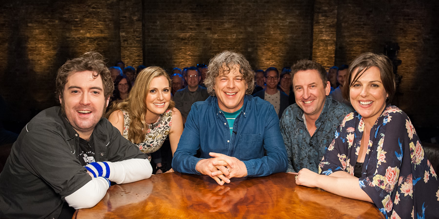 Alan Davies: As Yet Untitled. Image shows from L to R: Nick Helm, Olivia Lee, Alan Davies, Lee Mack, Katherine Jakeways. Copyright: Phil McIntyre Entertainment. Alan Davies: As Yet Untitled. Image shows from L to R: Nick Helm, Olivia Lee, Alan Davies, Lee Mack, Katherine Jakeways. Copyright: Phil McIntyre Entertainment.