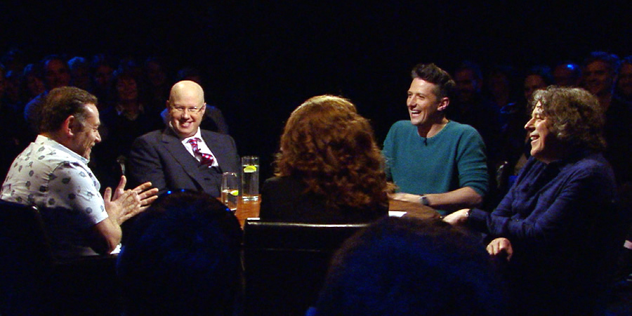 Alan Davies: As Yet Untitled. Image shows from L to R: John Thomson, Matt Lucas, Sarah Kendall, Stuart Goldsmith, Alan Davies. Copyright: Phil McIntyre Entertainment. Alan Davies: As Yet Untitled. Image shows from L to R: John Thomson, Matt Lucas, Sarah Kendall, Stuart Goldsmith, Alan Davies. Copyright: Phil McIntyre Entertainment.
