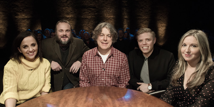 Alan Davies: As Yet Untitled. Image shows from L to R: Luisa Omielan, Al Murray, Alan Davies, Rob Beckett, Victoria Coren Mitchell. Alan Davies: As Yet Untitled. Image shows from L to R: Luisa Omielan, Al Murray, Alan Davies, Rob Beckett, Victoria Coren Mitchell.