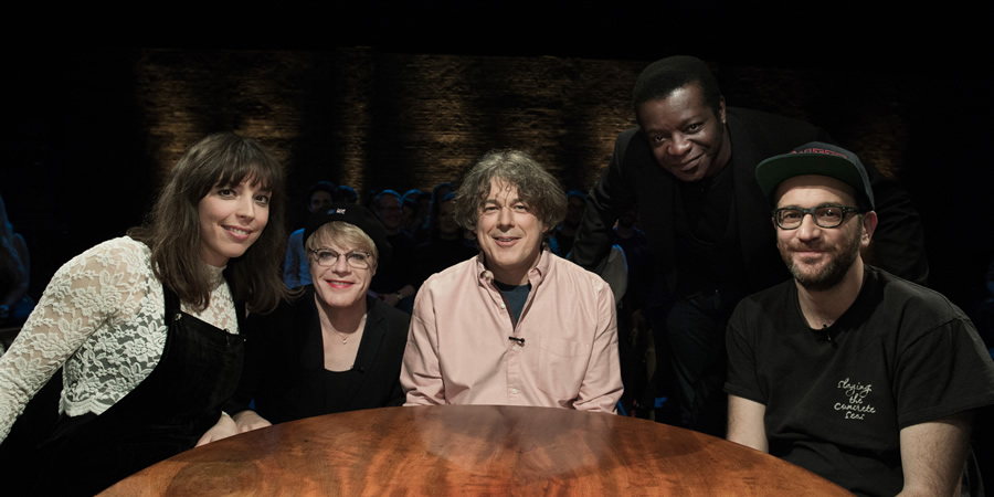 Alan Davies: As Yet Untitled. Image shows from L to R: Bridget Christie, Eddie Izzard, Alan Davies, Stephen K Amos, Josh Howie. Alan Davies: As Yet Untitled. Image shows from L to R: Bridget Christie, Eddie Izzard, Alan Davies, Stephen K Amos, Josh Howie.