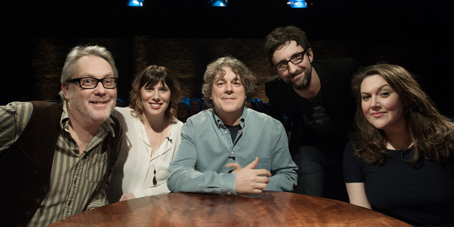 Alan Davies: As Yet Untitled. Image shows from L to R: Vic Reeves, Karen Taylor, Alan Davies, Mark Watson, Katy Wix. Alan Davies: As Yet Untitled. Image shows from L to R: Vic Reeves, Karen Taylor, Alan Davies, Mark Watson, Katy Wix.