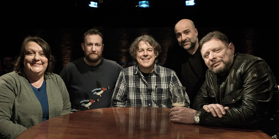 Alan Davies: As Yet Untitled. Image shows from L to R: Kathy Burke, Alex Horne, Alan Davies, Omid Djalili, Shaun Ryder. Alan Davies: As Yet Untitled. Image shows from L to R: Kathy Burke, Alex Horne, Alan Davies, Omid Djalili, Shaun Ryder.