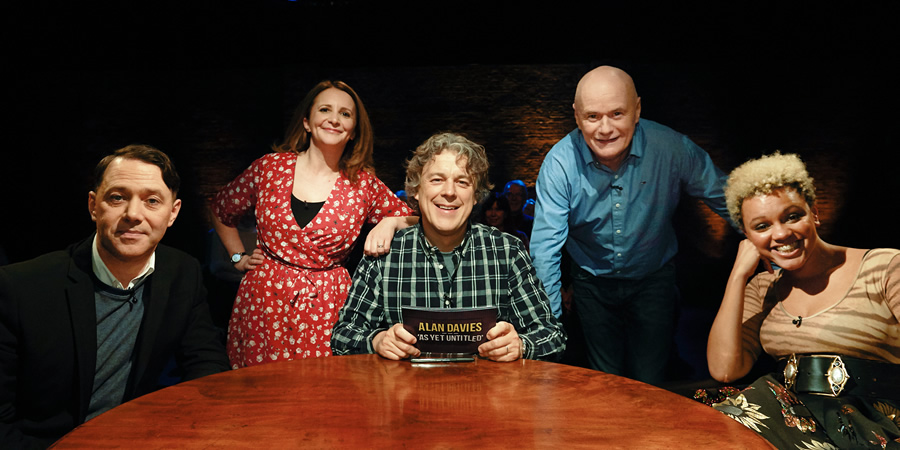 Alan Davies: As Yet Untitled. Image shows from L to R: Reece Shearsmith, Lucy Porter, Alan Davies, Dave Johns, Gemma Cairney. Copyright: Phil McIntyre Entertainment. Alan Davies: As Yet Untitled. Image shows from L to R: Reece Shearsmith, Lucy Porter, Alan Davies, Dave Johns, Gemma Cairney. Copyright: Phil McIntyre Entertainment.