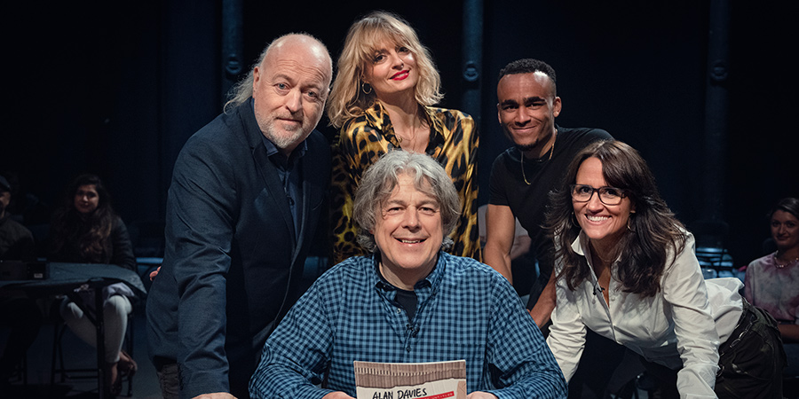 Alan Davies: As Yet Untitled. Image shows from L to R: Bill Bailey, Morgana Robinson, Alan Davies, Munya Chawawa, Nina Conti. Copyright: Phil McIntyre Entertainment. Alan Davies: As Yet Untitled. Image shows from L to R: Bill Bailey, Morgana Robinson, Alan Davies, Munya Chawawa, Nina Conti. Copyright: Phil McIntyre Entertainment.