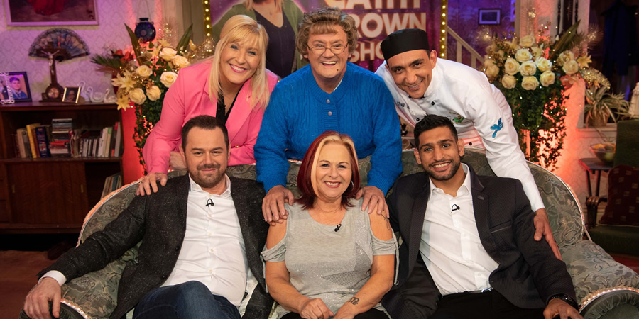 All Round To Mrs. Brown's. Image shows from L to R: Danny Dyer, Cathy Brown (Jennifer Gibney), Mrs Brown (Brendan O'Carroll), Chris Dyer, Aly Mahmoud, Amir Khan. All Round To Mrs. Brown's. Image shows from L to R: Danny Dyer, Cathy Brown (Jennifer Gibney), Mrs Brown (Brendan O'Carroll), Chris Dyer, Aly Mahmoud, Amir Khan.