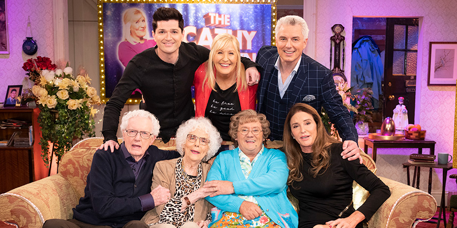 All Round To Mrs. Brown's. Image shows from L to R: John Barrowman, Danny O'Donoghue, Marion Barrowman, Cathy Brown (Jennifer Gibney), Mrs Brown (Brendan O'Carroll), John Barrowman, Caitlyn Jenner. All Round To Mrs. Brown's. Image shows from L to R: John Barrowman, Danny O'Donoghue, Marion Barrowman, Cathy Brown (Jennifer Gibney), Mrs Brown (Brendan O'Carroll), John Barrowman, Caitlyn Jenner.