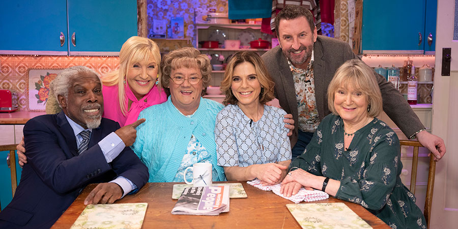 All Round To Mrs. Brown's. Image shows from L to R: Billy Ocean, Cathy Brown (Jennifer Gibney), Mrs Brown (Brendan O'Carroll), Emilia Fox, Lee Mack, Joanna David. All Round To Mrs. Brown's. Image shows from L to R: Billy Ocean, Cathy Brown (Jennifer Gibney), Mrs Brown (Brendan O'Carroll), Emilia Fox, Lee Mack, Joanna David.