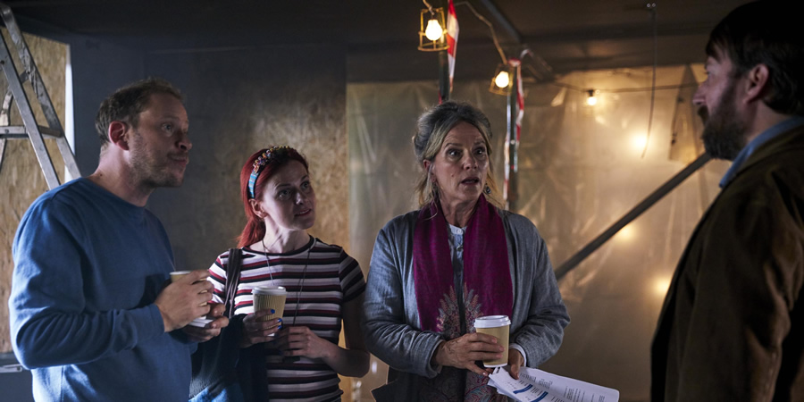 Back. Image shows from L to R: Andrew (Robert Webb), Cass (Louise Brealey), Ellen (Penny Downie), Stephen (David Mitchell). Back. Image shows from L to R: Andrew (Robert Webb), Cass (Louise Brealey), Ellen (Penny Downie), Stephen (David Mitchell).