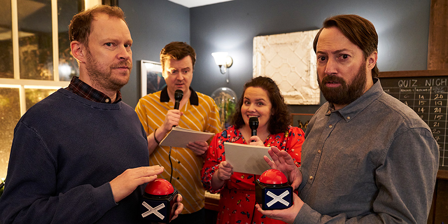 Back. Image shows from L to R: Andrew (Robert Webb), Mike (Oliver Maltman), Jan (Jessica Gunning), Stephen (David Mitchell). Back. Image shows from L to R: Andrew (Robert Webb), Mike (Oliver Maltman), Jan (Jessica Gunning), Stephen (David Mitchell).