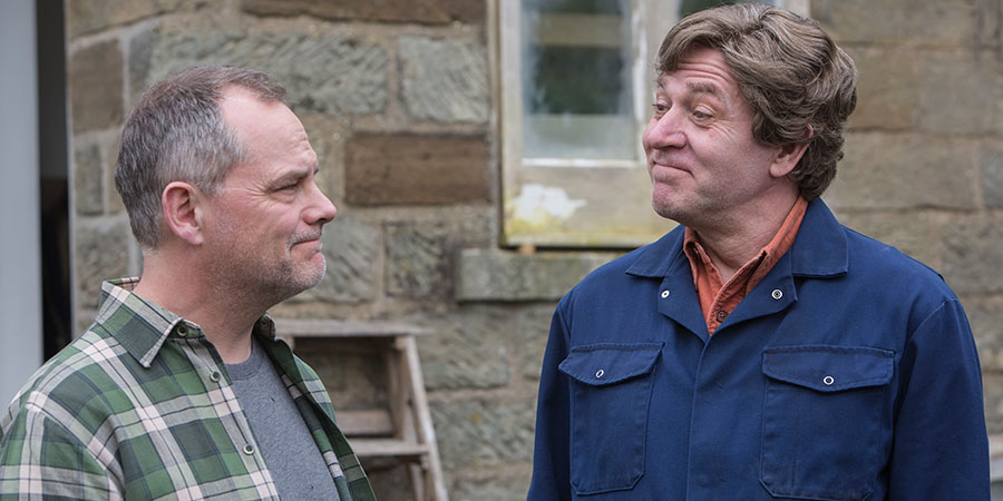 Bad Move. Image shows from L to R: Steve (Jack Dee), Honest John (Alexander Kirk). Copyright: Open Mike Productions. Bad Move. Image shows from L to R: Steve (Jack Dee), Honest John (Alexander Kirk). Copyright: Open Mike Productions.