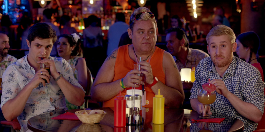 Benidorm. Image shows from L to R: Ryan (Phil Dunster), Kenneth (Tony Maudsley), Liam (Adam Gillen). Copyright: Tiger Aspect Productions. Benidorm. Image shows from L to R: Ryan (Phil Dunster), Kenneth (Tony Maudsley), Liam (Adam Gillen). Copyright: Tiger Aspect Productions.