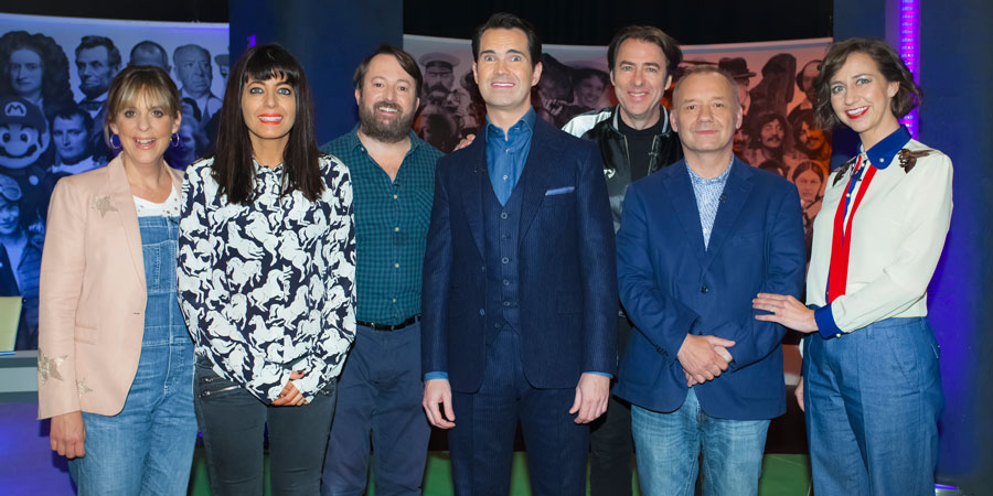 The Big Fat Quiz Of Everything. Image shows from L to R: Mel Giedroyc, Claudia Winkleman, David Mitchell, Jimmy Carr, Jonathan Ross, Bob Mortimer, Kristen Schaal. Copyright: Hot Sauce. The Big Fat Quiz Of Everything. Image shows from L to R: Mel Giedroyc, Claudia Winkleman, David Mitchell, Jimmy Carr, Jonathan Ross, Bob Mortimer, Kristen Schaal. Copyright: Hot Sauce.