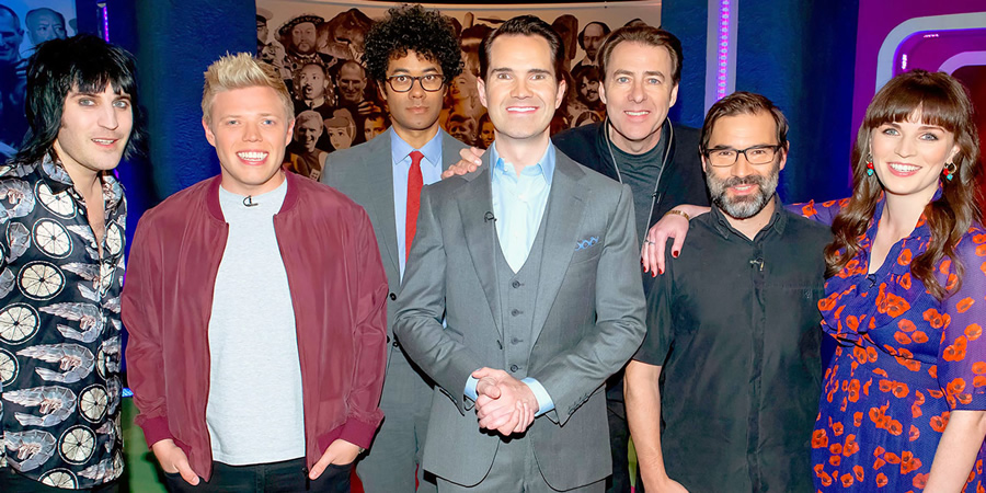 The Big Fat Quiz Of Everything. Image shows from L to R: Noel Fielding, Rob Beckett, Richard Ayoade, Jimmy Carr, Jonathan Ross, Adam Buxton, Aisling Bea. Copyright: Hot Sauce. The Big Fat Quiz Of Everything. Image shows from L to R: Noel Fielding, Rob Beckett, Richard Ayoade, Jimmy Carr, Jonathan Ross, Adam Buxton, Aisling Bea. Copyright: Hot Sauce.