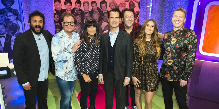 The Big Fat Quiz Of The Year. Image shows from L to R: Nish Kumar, Alan Carr, Claudia Winkleman, Jimmy Carr, Jonathan Ross, Stacey Solomon, Joe Lycett. The Big Fat Quiz Of The Year. Image shows from L to R: Nish Kumar, Alan Carr, Claudia Winkleman, Jimmy Carr, Jonathan Ross, Stacey Solomon, Joe Lycett.