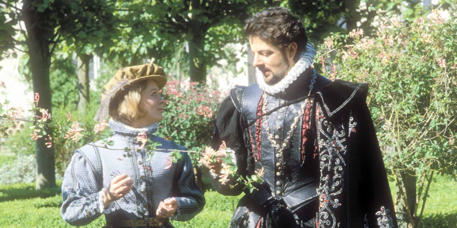Blackadder. Image shows from L to R: Kate (Gabrielle Glaister), Lord Edmund Blackadder (Rowan Atkinson). Blackadder. Image shows from L to R: Kate (Gabrielle Glaister), Lord Edmund Blackadder (Rowan Atkinson).