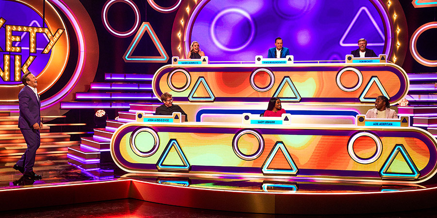 Blankety Blank. Image shows from L to R: Bradley Walsh, Josh Widdicombe, Tamzin Outhwaite, Lady Leshurr, Craig Revel Horwood, Rob Beckett, Ade Adepitan. Copyright: Thames. Blankety Blank. Image shows from L to R: Bradley Walsh, Josh Widdicombe, Tamzin Outhwaite, Lady Leshurr, Craig Revel Horwood, Rob Beckett, Ade Adepitan. Copyright: Thames.