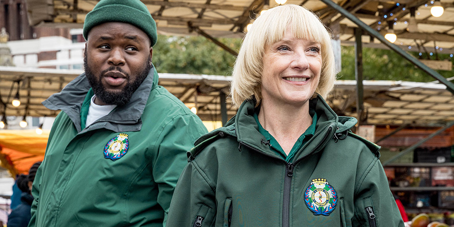 Bloods. Image shows from L to R: Maleek (Samson Kayo), Wendy (Jane Horrocks). Copyright: Roughcut Television. Bloods. Image shows from L to R: Maleek (Samson Kayo), Wendy (Jane Horrocks). Copyright: Roughcut Television.
