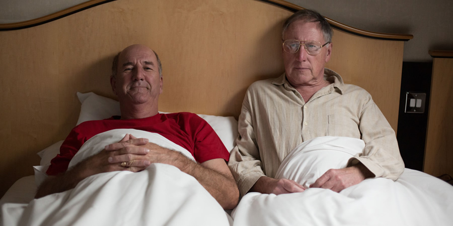Boomers. Image shows from L to R: John (Russ Abbot), Trevor (James Smith). Copyright: Hat Trick Productions. Boomers. Image shows from L to R: John (Russ Abbot), Trevor (James Smith). Copyright: Hat Trick Productions.