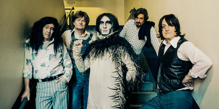 Brian Pern. Image shows from L to R: Young Pat Quid (Will Sharpe), Young Mike (Felix Taylor), Martin Freeman, Jack Whitehall, Young John (Justyn Thomas). Copyright: BBC. Brian Pern. Image shows from L to R: Young Pat Quid (Will Sharpe), Young Mike (Felix Taylor), Martin Freeman, Jack Whitehall, Young John (Justyn Thomas). Copyright: BBC.