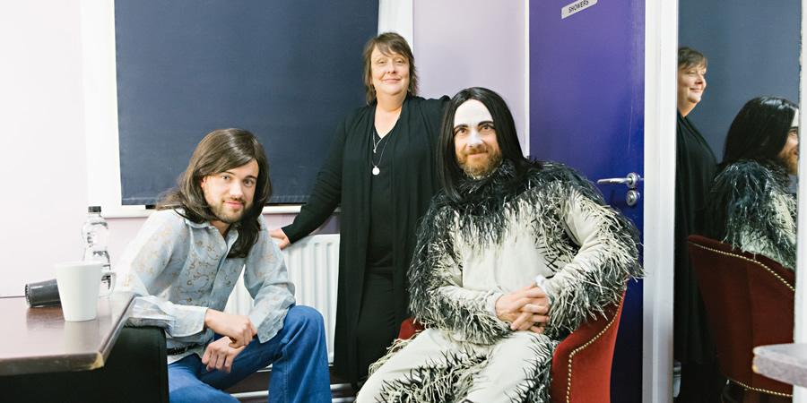 Brian Pern. Image shows from L to R: Jack Whitehall, Kathy Burke, Martin Freeman. Copyright: BBC. Brian Pern. Image shows from L to R: Jack Whitehall, Kathy Burke, Martin Freeman. Copyright: BBC.