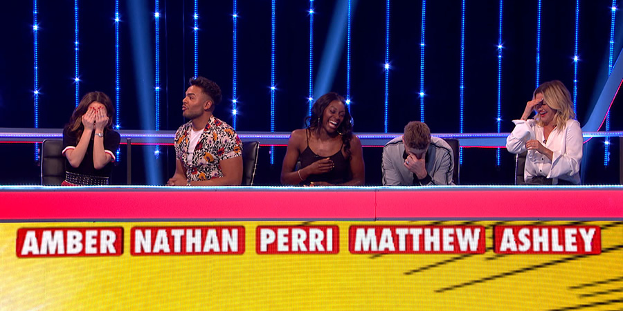 CelebAbility. Image shows from L to R: Amber Davies, Nathan Henry, Perri Shakes-Drayton, Matthew Wolfenden, Ashley Roberts. Copyright: Potato. CelebAbility. Image shows from L to R: Amber Davies, Nathan Henry, Perri Shakes-Drayton, Matthew Wolfenden, Ashley Roberts. Copyright: Potato.