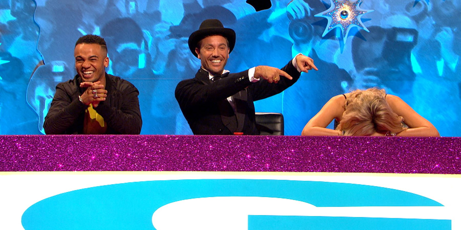Celebrity Juice. Image shows from L to R: Aston Merrygold, Gino D'Acampo, Stephanie Pratt. Copyright: Talkback. Celebrity Juice. Image shows from L to R: Aston Merrygold, Gino D'Acampo, Stephanie Pratt. Copyright: Talkback.