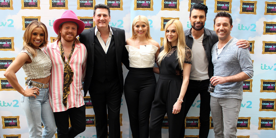 Celebrity Juice. Image shows from L to R: Melody Thornton, Leigh Francis, Tony Hadley, Holly Willoughby, Fearne Cotton, Rylan Clark-Neal, Gino D'Acampo. Celebrity Juice. Image shows from L to R: Melody Thornton, Leigh Francis, Tony Hadley, Holly Willoughby, Fearne Cotton, Rylan Clark-Neal, Gino D'Acampo.