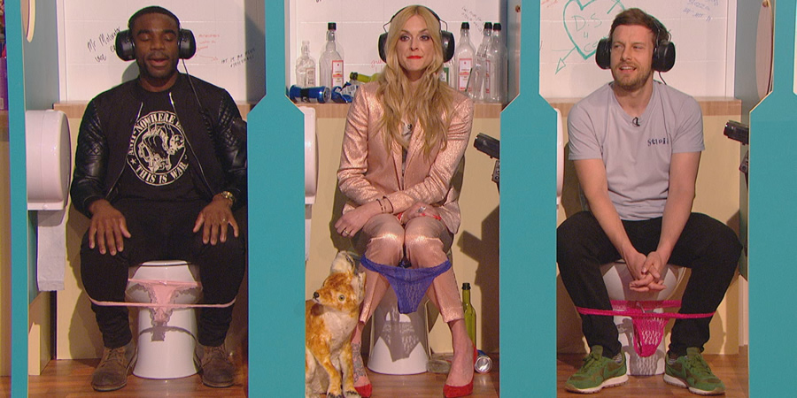 Celebrity Juice. Image shows from L to R: Ore Oduba, Fearne Cotton, Chris Ramsey. Celebrity Juice. Image shows from L to R: Ore Oduba, Fearne Cotton, Chris Ramsey.