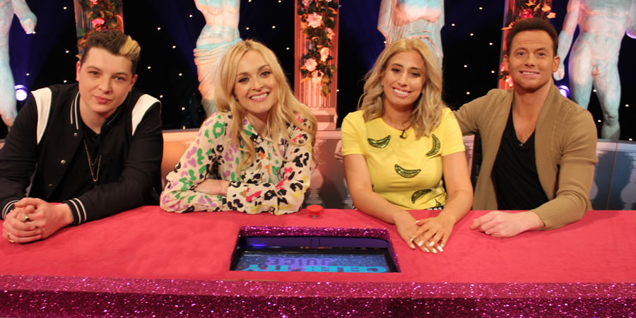 Celebrity Juice. Image shows from L to R: John Newman, Fearne Cotton, Stacey Solomon, Joe Swash. Celebrity Juice. Image shows from L to R: John Newman, Fearne Cotton, Stacey Solomon, Joe Swash.