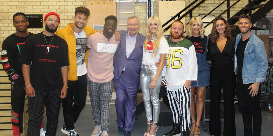 Celebrity Juice. Image shows from L to R: Jamaal Shurland, Mustafa Rahimtulla, Myles Stephenson, Ashley Fongho, Eamonn Holmes, Fearne Cotton, Leigh Francis, Holly Willoughby, Catherine Tyldesley, Joel Dommett. Celebrity Juice. Image shows from L to R: Jamaal Shurland, Mustafa Rahimtulla, Myles Stephenson, Ashley Fongho, Eamonn Holmes, Fearne Cotton, Leigh Francis, Holly Willoughby, Catherine Tyldesley, Joel Dommett.