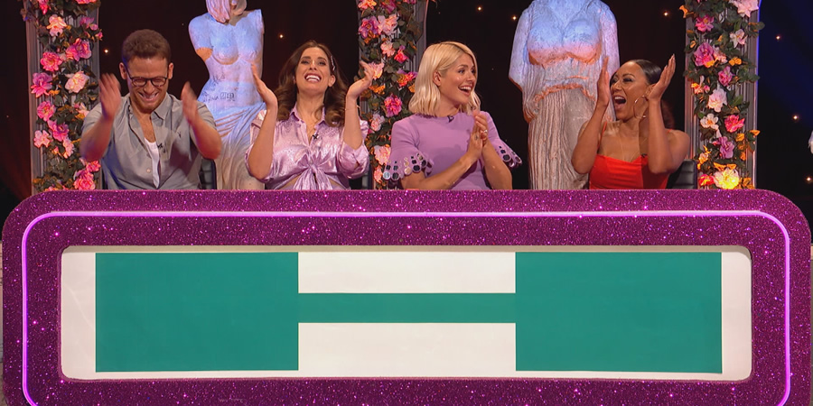 Celebrity Juice. Image shows from L to R: Joe Swash, Stacey Solomon, Holly Willoughby, Melanie Brown. Celebrity Juice. Image shows from L to R: Joe Swash, Stacey Solomon, Holly Willoughby, Melanie Brown.