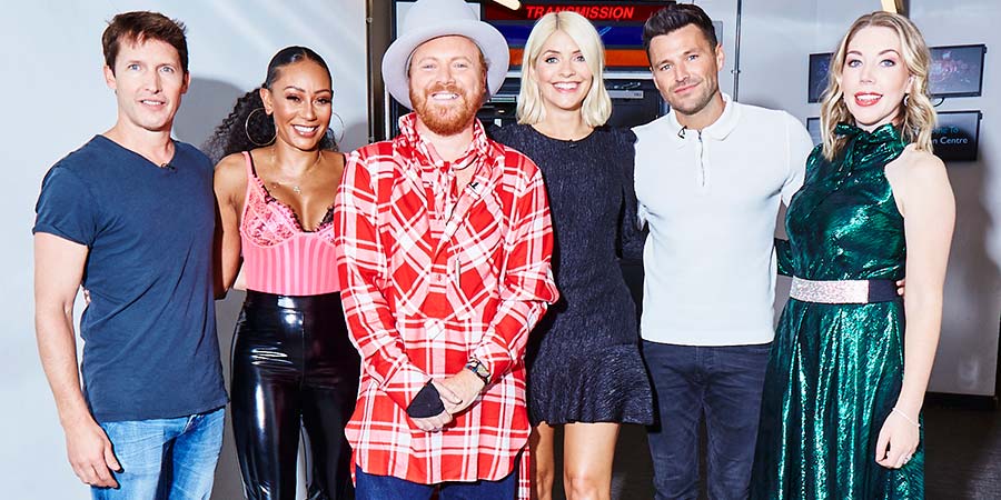 Celebrity Juice. Image shows from L to R: James Blunt, Melanie Brown, Leigh Francis, Holly Willoughby, Mark Wright, Katherine Ryan. Copyright: Talkback. Celebrity Juice. Image shows from L to R: James Blunt, Melanie Brown, Leigh Francis, Holly Willoughby, Mark Wright, Katherine Ryan. Copyright: Talkback.