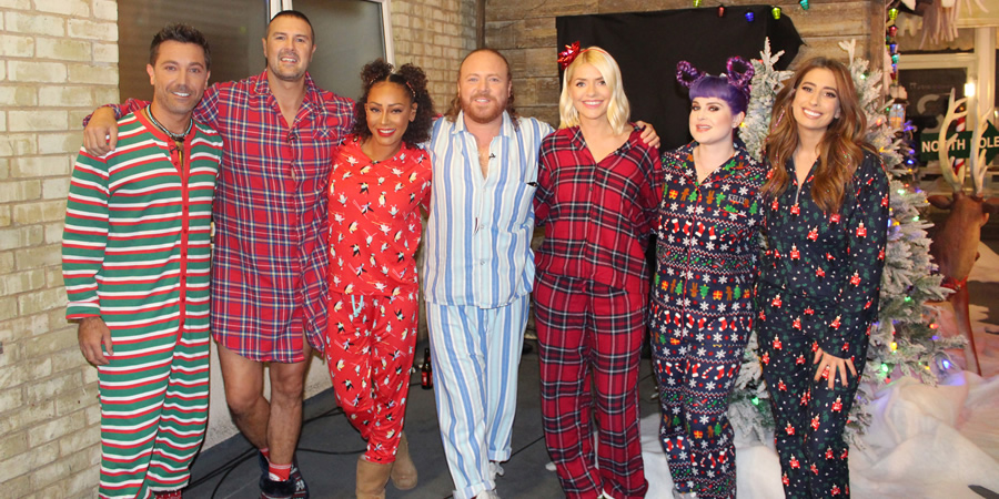 Celebrity Juice. Image shows from L to R: Gino D'Acampo, Paddy McGuinness, Melanie Brown, Leigh Francis, Holly Willoughby, Kelly Osbourne, Stacey Solomon. Celebrity Juice. Image shows from L to R: Gino D'Acampo, Paddy McGuinness, Melanie Brown, Leigh Francis, Holly Willoughby, Kelly Osbourne, Stacey Solomon.