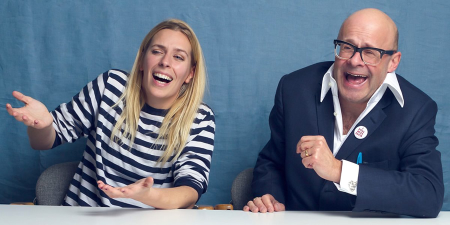 Chain Reaction. Image shows from L to R: Sara Pascoe, Harry Hill. Copyright: BBC. Chain Reaction. Image shows from L to R: Sara Pascoe, Harry Hill. Copyright: BBC.