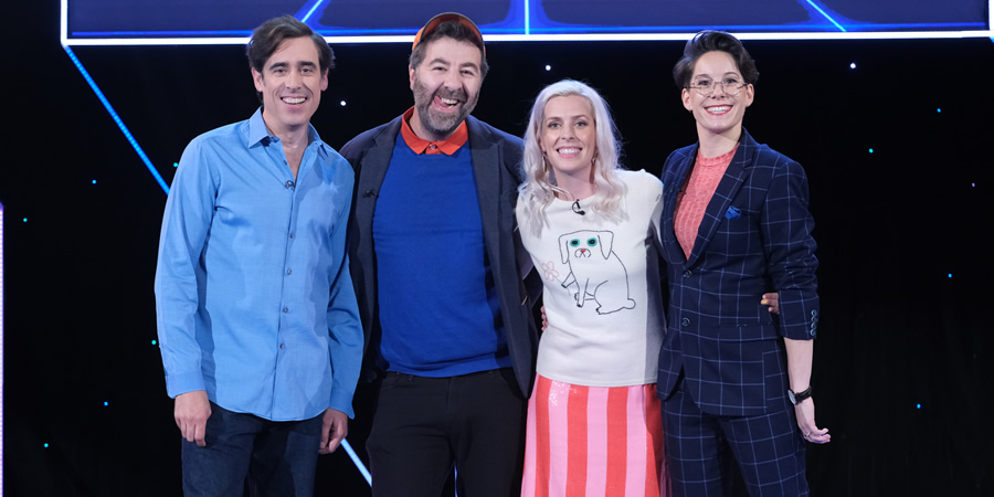 Comedians Giving Lectures. Image shows from L to R: Stephen Mangan, David O'Doherty, Sara Pascoe, Suzi Ruffell. Copyright: 12 Yard Productions. Comedians Giving Lectures. Image shows from L to R: Stephen Mangan, David O'Doherty, Sara Pascoe, Suzi Ruffell. Copyright: 12 Yard Productions.