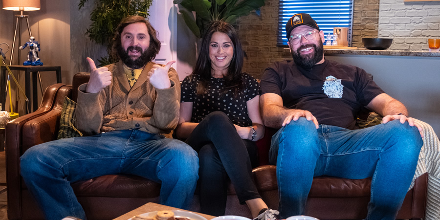 Comedians Watching Football With Friends. Image shows from L to R: Joe Wilkinson, Sam Quek, Tom Davis. Copyright: Avalon Television. Comedians Watching Football With Friends. Image shows from L to R: Joe Wilkinson, Sam Quek, Tom Davis. Copyright: Avalon Television.