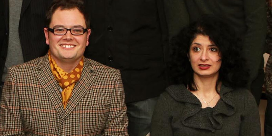 Channel 4's Comedy Gala. Image shows from L to R: Alan Carr, Shappi Khorsandi. Channel 4's Comedy Gala. Image shows from L to R: Alan Carr, Shappi Khorsandi.