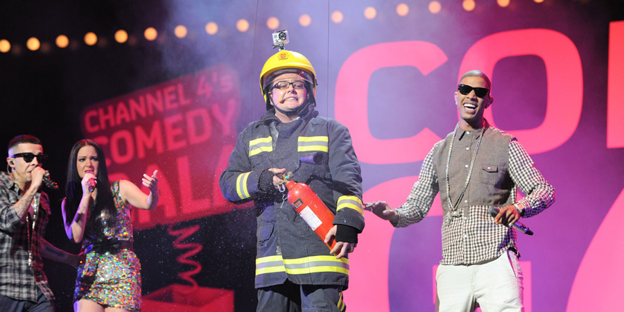Channel 4's Comedy Gala. Image shows from L to R: Dino Contostavlos, Tulisa Contostavlos, Alan Carr, Fazer. Channel 4's Comedy Gala. Image shows from L to R: Dino Contostavlos, Tulisa Contostavlos, Alan Carr, Fazer.