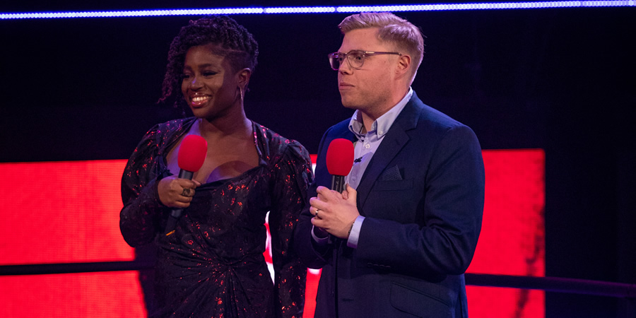Comic Relief. Image shows from L to R: Maya Jama, Rob Beckett. Copyright: BBC. Comic Relief. Image shows from L to R: Maya Jama, Rob Beckett. Copyright: BBC.