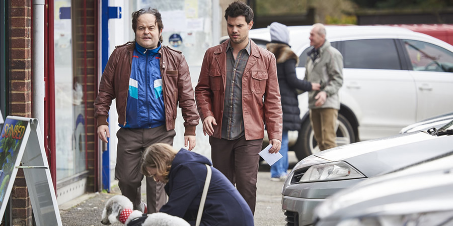 Cuckoo. Image shows from L to R: Steve (Kenneth Collard), Dale (Taylor Lautner). Copyright: Roughcut Television. Cuckoo. Image shows from L to R: Steve (Kenneth Collard), Dale (Taylor Lautner). Copyright: Roughcut Television.