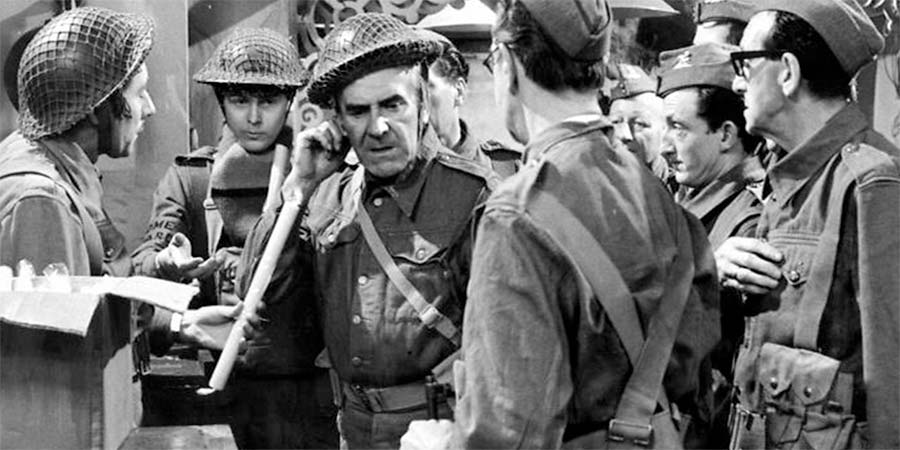 Dad's Army. Image shows from L to R: Private Walker (James Beck), Private Pike (Ian Lavender), Sergeant Wilson (John Le Mesurier), Unknown, Unknown, Unknown, Unknown. Copyright: BBC. Dad's Army. Image shows from L to R: Private Walker (James Beck), Private Pike (Ian Lavender), Sergeant Wilson (John Le Mesurier), Unknown, Unknown, Unknown, Unknown. Copyright: BBC.