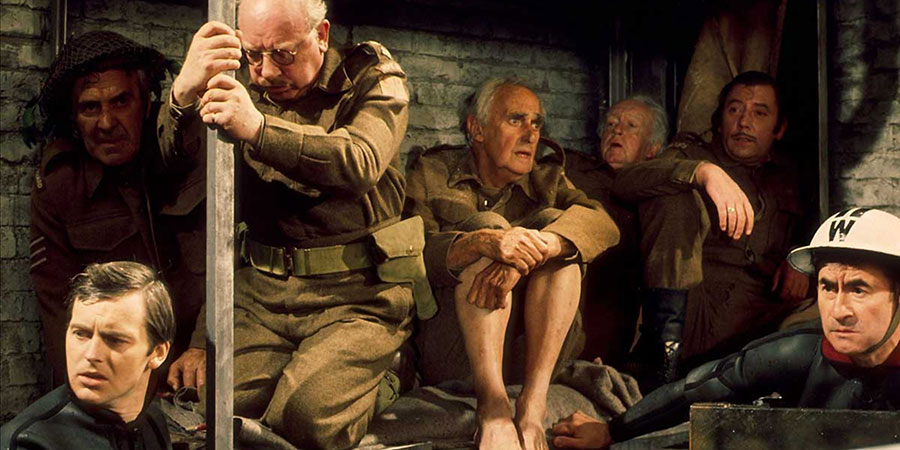 Dad's Army. Image shows from L to R: Private Pike (Ian Lavender), Sergeant Wilson (John Le Mesurier), Captain Mainwaring (Arthur Lowe), Private Frazer (John Laurie), Private Godfrey (Arnold Ridley), Private Walker (James Beck), Chief A.R.P. Warden Hodges (Bill Pertwee). Copyright: BBC. Dad's Army. Image shows from L to R: Private Pike (Ian Lavender), Sergeant Wilson (John Le Mesurier), Captain Mainwaring (Arthur Lowe), Private Frazer (John Laurie), Private Godfrey (Arnold Ridley), Private Walker (James Beck), Chief A.R.P. Warden Hodges (Bill Pertwee). Copyright: BBC.