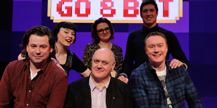 Dara O Briain's Go 8 Bit. Image shows from L to R: Sam Pamphilon, Bec Hill, Dara O Briain, Ellie Gibson, Vernon Kay, Steve McNeil. Copyright: DLT Entertainment Ltd.. Dara O Briain's Go 8 Bit. Image shows from L to R: Sam Pamphilon, Bec Hill, Dara O Briain, Ellie Gibson, Vernon Kay, Steve McNeil. Copyright: DLT Entertainment Ltd..