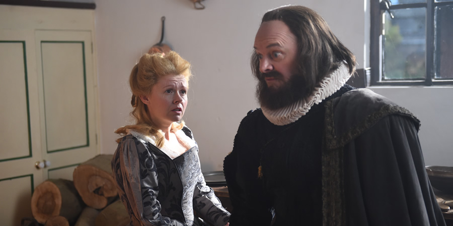 Drunk History. Image shows from L to R: Anne Hathaway (Sian Gibson), William Shakespeare (Mark Heap). Copyright: Tiger Aspect Productions. Drunk History. Image shows from L to R: Anne Hathaway (Sian Gibson), William Shakespeare (Mark Heap). Copyright: Tiger Aspect Productions.