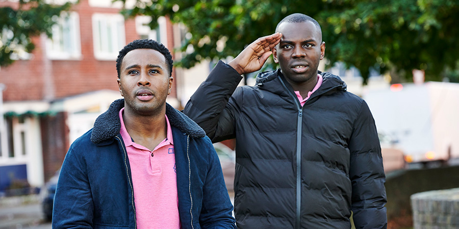 Enterprice. Image shows from L to R: Jeremiah (Trieve Blackwood-Cambridge), Kazim (Kayode Ewumi). Copyright: Fudge Park. Enterprice. Image shows from L to R: Jeremiah (Trieve Blackwood-Cambridge), Kazim (Kayode Ewumi). Copyright: Fudge Park.