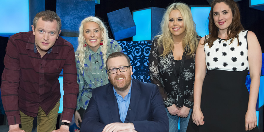 Frankie Boyle's New World Order. Image shows from L to R: Miles Jupp, Sara Pascoe, Frankie Boyle, Roisin Conaty, Lucy Prebble. Copyright: Zeppotron. Frankie Boyle's New World Order. Image shows from L to R: Miles Jupp, Sara Pascoe, Frankie Boyle, Roisin Conaty, Lucy Prebble. Copyright: Zeppotron.