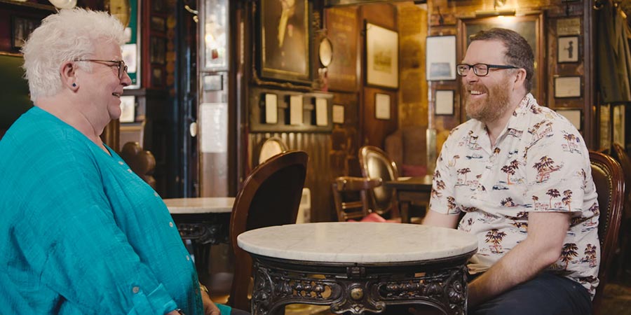 Frankie Boyle's Tour Of Scotland. Image shows from L to R: Val McDermid, Frankie Boyle. Frankie Boyle's Tour Of Scotland. Image shows from L to R: Val McDermid, Frankie Boyle.