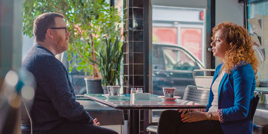 Frankie Boyle's Tour Of Scotland. Image shows from L to R: Frankie Boyle, Amal Azzudin. Frankie Boyle's Tour Of Scotland. Image shows from L to R: Frankie Boyle, Amal Azzudin.