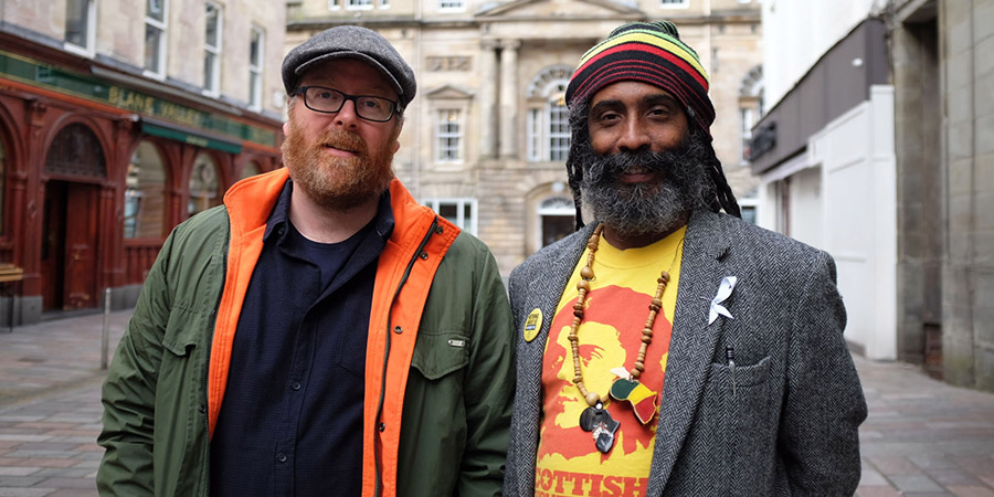 Frankie Boyle's Tour Of Scotland. Image shows from L to R: Frankie Boyle, Graham Campbell. Frankie Boyle's Tour Of Scotland. Image shows from L to R: Frankie Boyle, Graham Campbell.